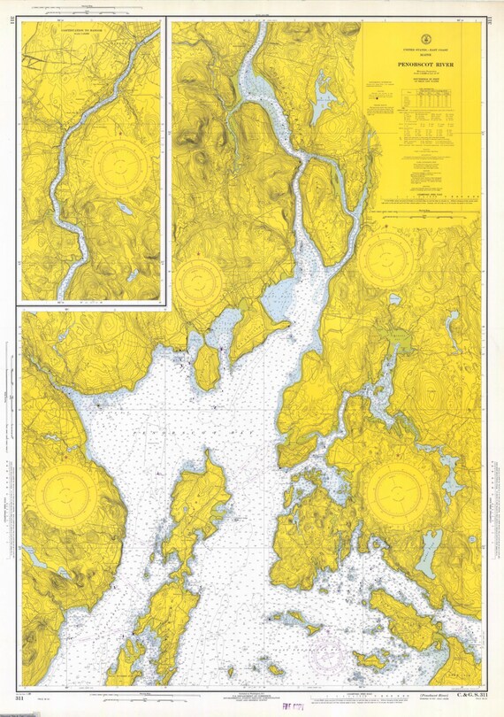 Penobscot Bay Map and Penobscot River Map 1969 Nautical
