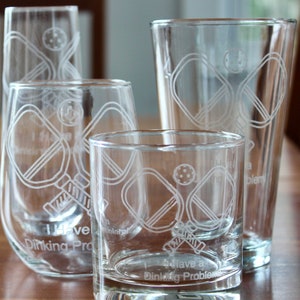 Pickleball Engraved Glasses - &quot;I Have a Dinking Problem&quot;