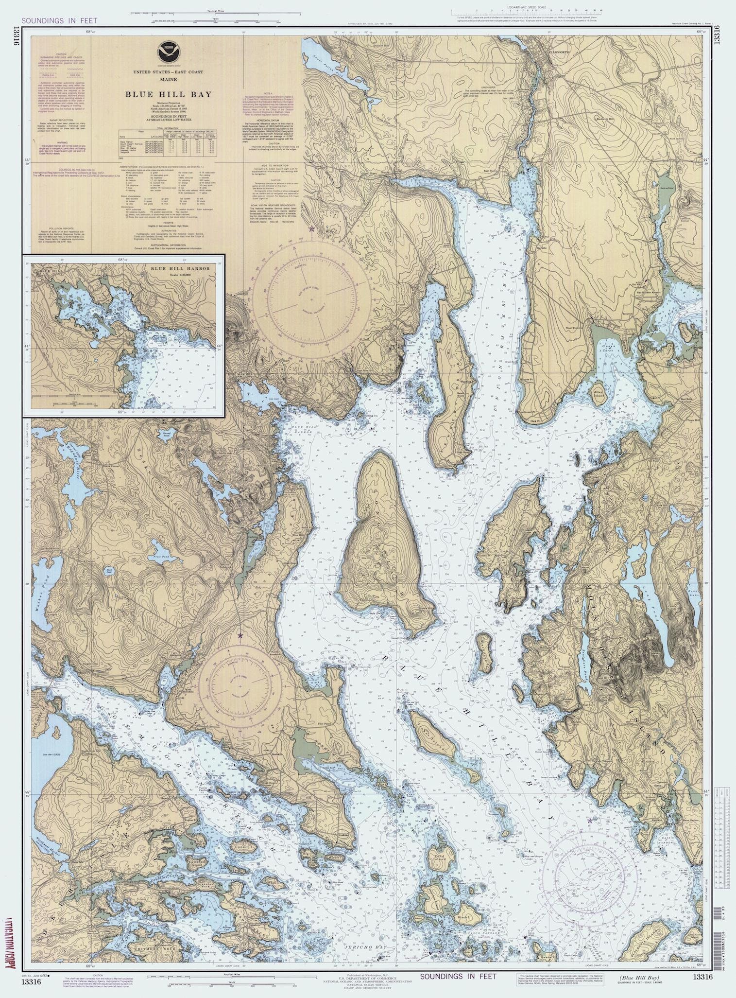 Blue Hill Bay Maine Map -1993 - Nautical Chart Print