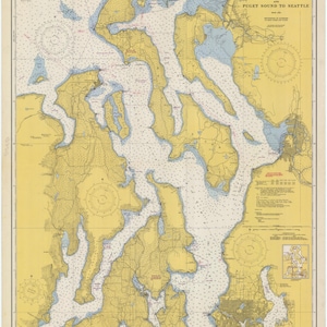 Puget Sound & Admiralty Inlet-kaart 1949 - nautische kaart afdrukken