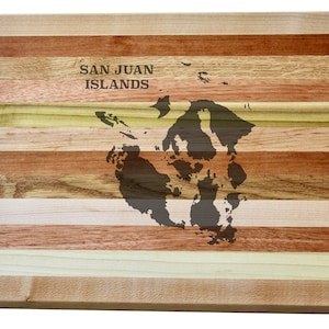 San Juan Islands Map Engraved Wooden Serving Board & Bar Board