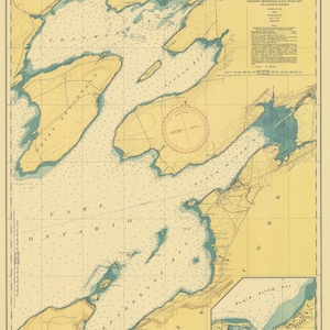 Lake Ontario - East End Historische Karte 1946 - Seekarte Druck