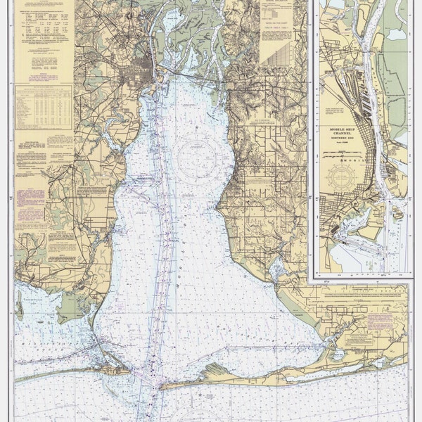 Mobile Bay Map - Alabama 1984 - Nautical Chart Print