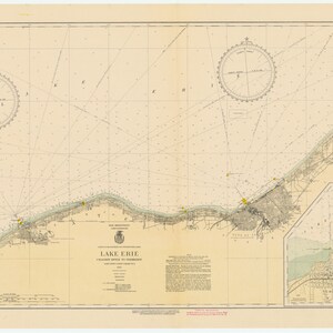 Lake Erie Map - Chagrin River to Vermilion - 1933 - Nautical Chart Print