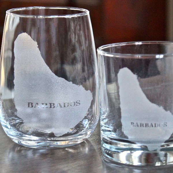 Barbados Map Engraved Glasses