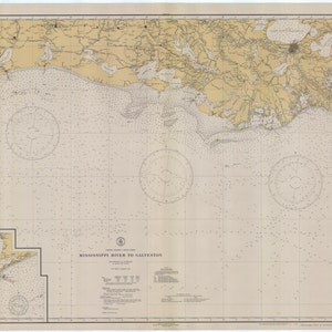 Mapa del río Mississippi a Galveston - Carta histórica - 1935 - Impresión de la carta náutica