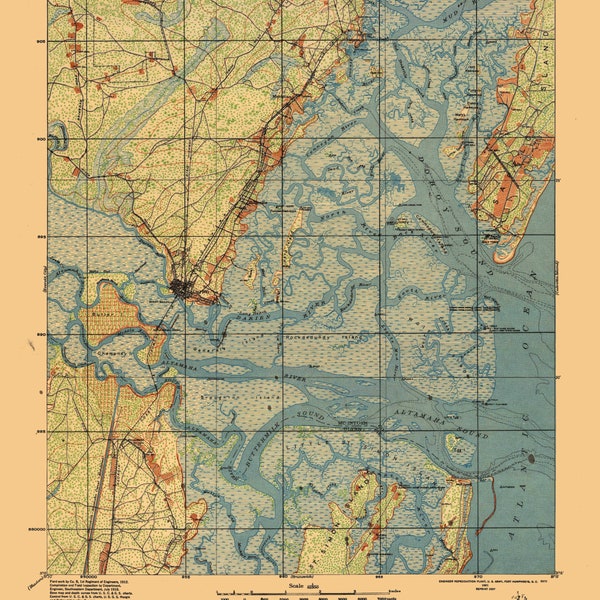 Darien Georgia Topographical Map - 1921 - Nautical Chart Print