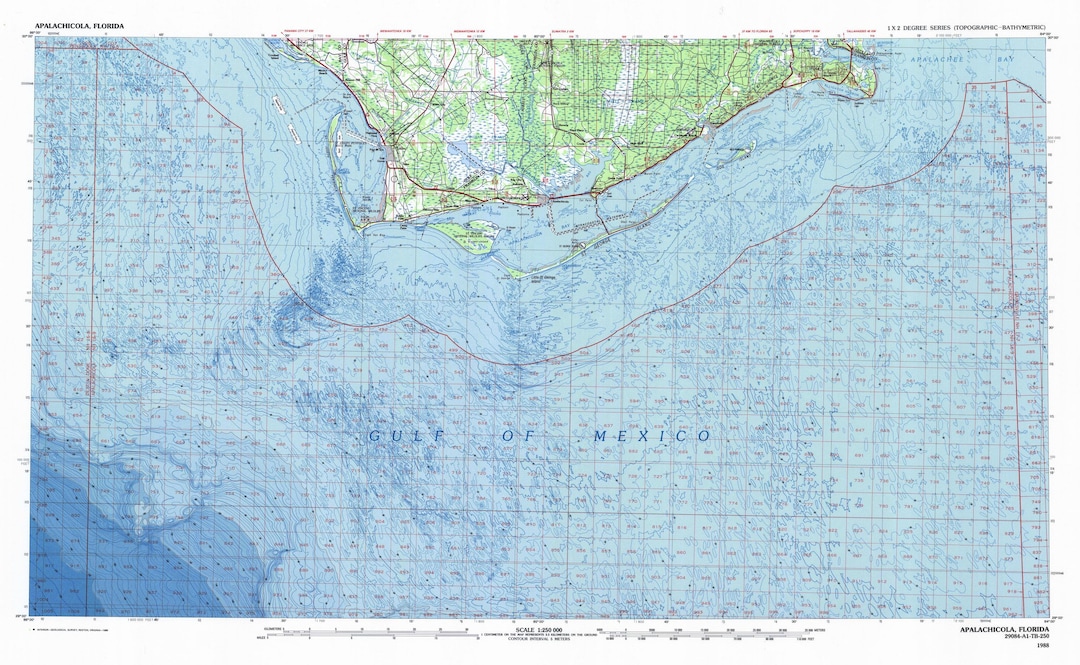 Apalachicola Bay Map 1988 Nautical Chart Print Etsy