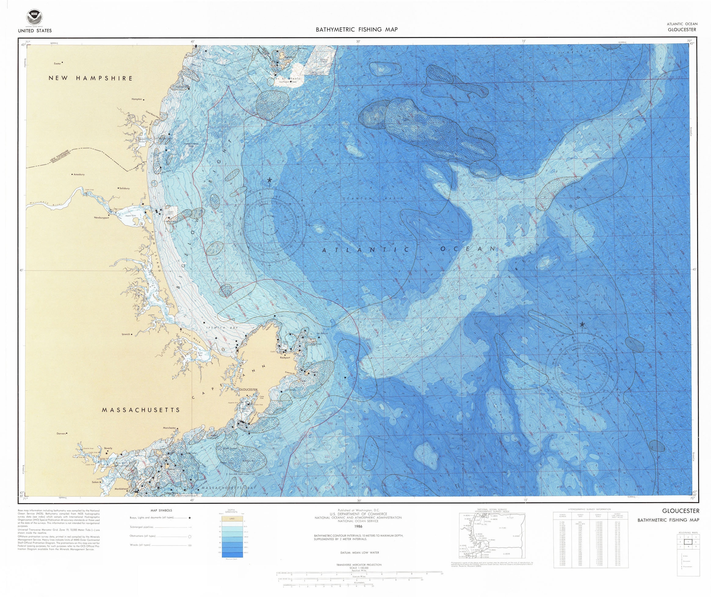 Gloucester Bathymetric Fishing Map Nautical Chart Print 