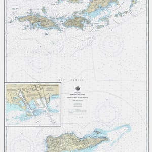 Mapa das Ilhas Virgens (USVI e BVI) 1990 - Impressão de carta náutica