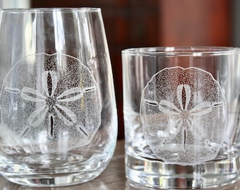 Sand Dollar Engraved Glasses