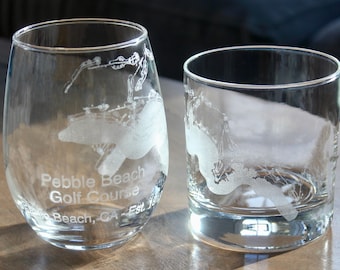 Pebble Beach Golf Course Map - Laser Engraved Glasses - Golfer Gift