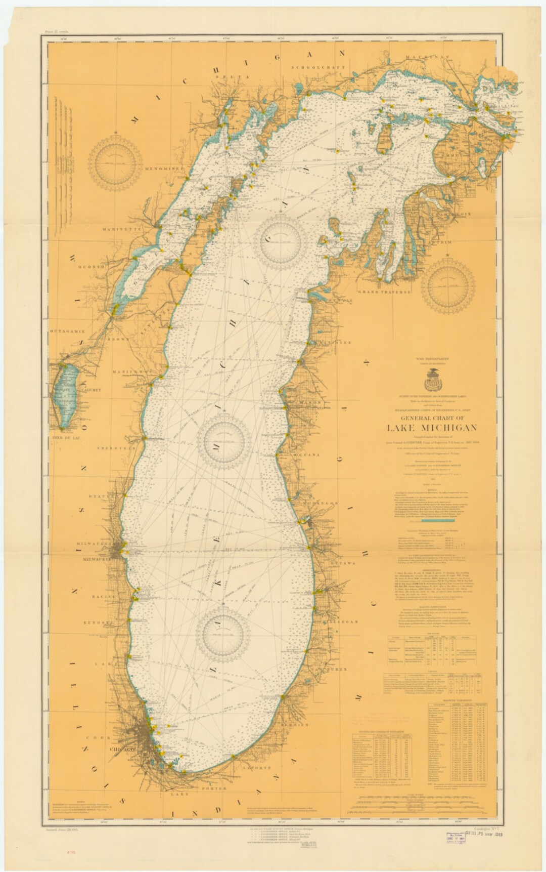 Lake Michigan Map 1915 - Nautical Chart Print - Etsy