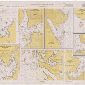Havens in Zuidoost-Alaska Kaart - 1940 - Nautical Chart Print