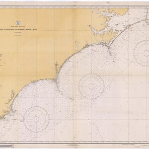 Cape Hatteras Karte zu Charleston Light 1934 - Seekarte Druck