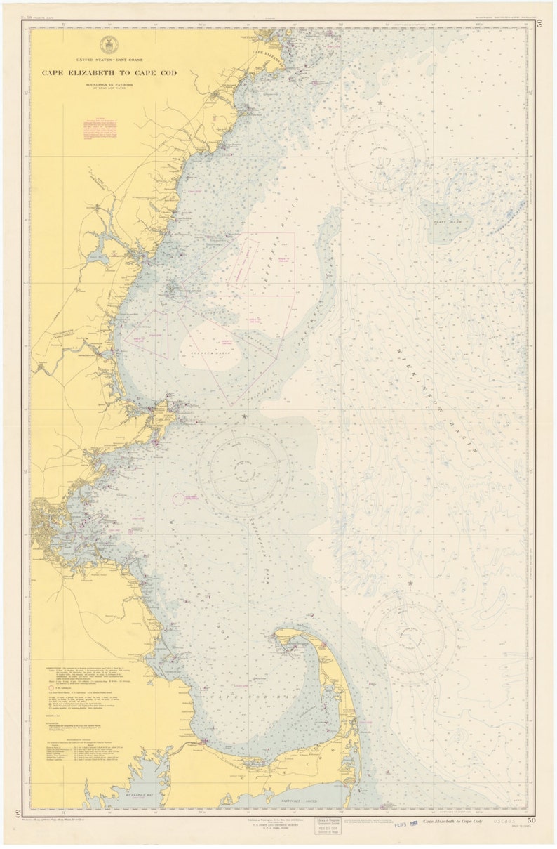 Cape Cod to Cape Elizabeth Map 1951 Nautical Chart Print Etsy