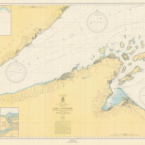 Lake Superior Map West End Historical Chart 1948 Nautical Chart Print image 1