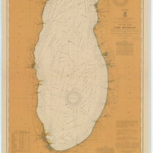 Lake Michigan - Südende Historische Karte 1905 - Seekarte Druck