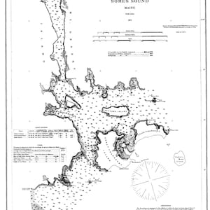 Mapa del puerto suroeste y mapa de Somes Sound, Maine, 1872: impresión de cartas náuticas
