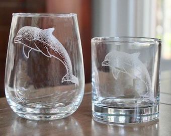 Bicchieri con incisione di delfino - Un regalo unico a tema marino