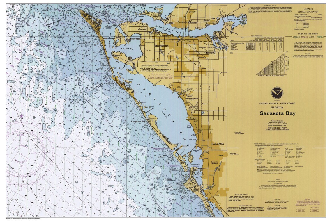 Sarasota Bay Map 1996 Etsy