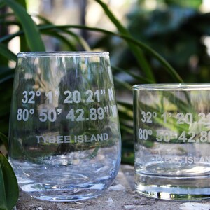 Tybee Island Georgia GPS Coordinate Engraved Glasses