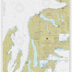 Grand Traverse Bay to Little Traverse Bay Map 1984 - Seekarte Druck