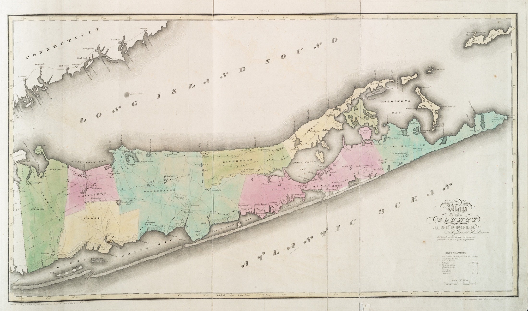 Hamptons Long Island Map - Nautical Chart Print - Etsy UK