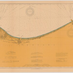 Mapa del Lago Michigan - New Buffalo a Chicago 1907 - Impresión de cartas náuticas