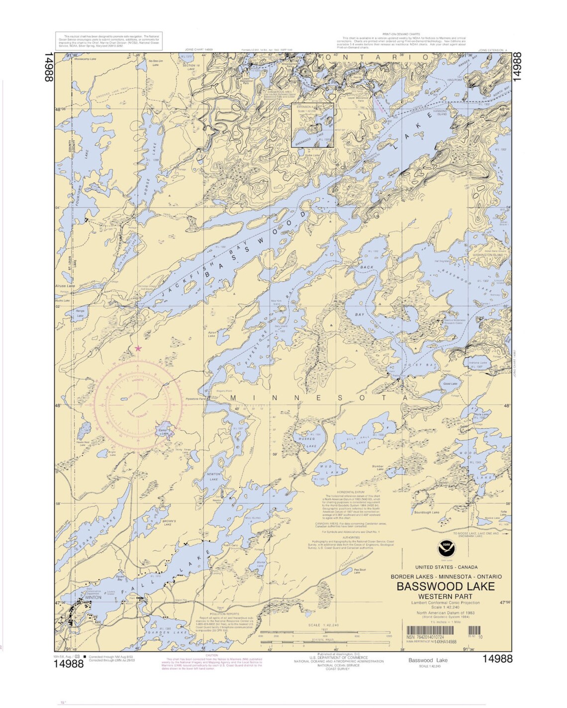 Basswood Lake Map 2003 Nautical Chart Print Etsy