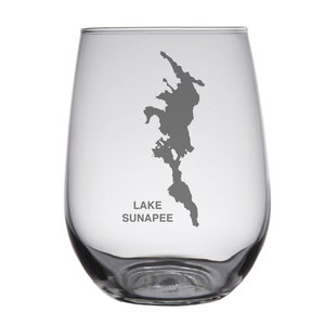 Lake Sunapee NH Map Engraved Glasses