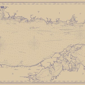 Long Island Sound Map - Newport a Nueva York - Navy & Cream - Impresión de cartas náuticas
