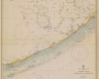 Carte des Florida Keys - 1940 - Carte marine - Papier | Toile | Métal