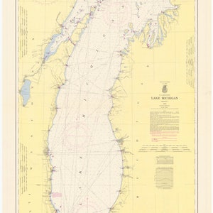 Mapa del Lago Michigan 1964 - Impresión de cartas náuticas