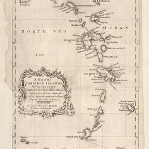 Mapa das Ilhas do Caribe - 1756 - Carta Náutica - Papel | Tela | Metal