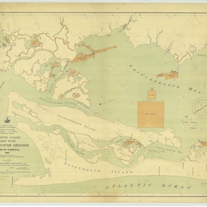 Virginia Public Oyster Grounds Chart #25 1895 - Nautical Chart Print