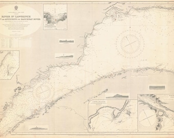 Rio São Lourenço - Ponta Oeste de Anticosti ao Rio Saguenay - 1916 - Impressão de Carta Náutica