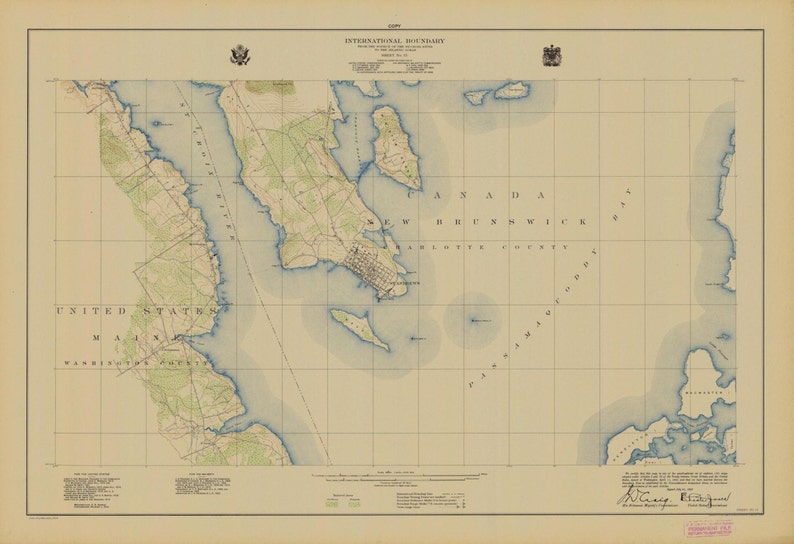 International Boundary Map St. Croix River and St. Andrews 1925 Nautical Chart Print image 1