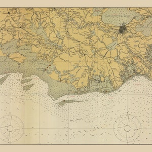 Mapa de Nueva Orleans incluyendo el Golfo de México - Carta Histórica - 1925 - Carta Náutica Print