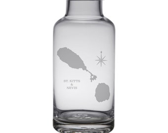 St Kitts and Nevis Map Laser Engraved Glass Carafe - Island Gift