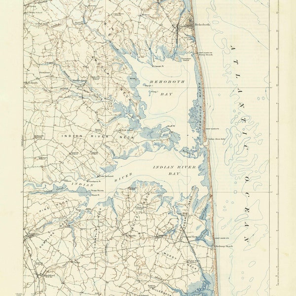 Rehoboth Delaware Topographic Map 1918 - Nautical Chart Print