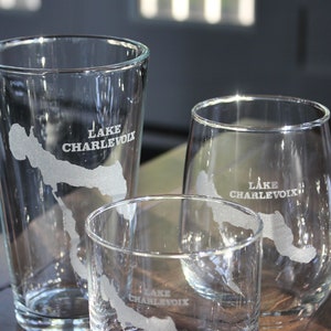 Lake Charlevoix Map - Michigan - Engraved Glasses