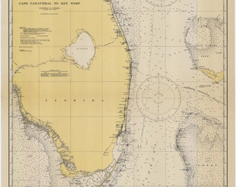 Carte de Cap Canaveral à Key West - 1945 - Impression de carte marine