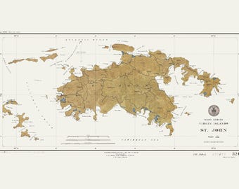 St. John Map (USVI) West Indies 1948 - Light - Nautical Chart Print