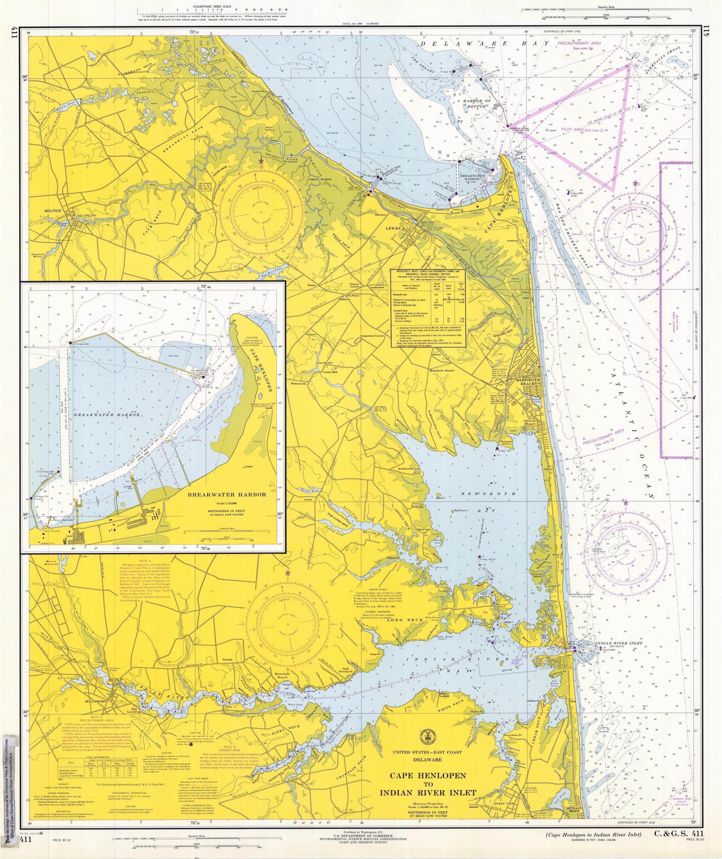Cape Henlopen Map to Indian River Inlet 1968 Nautical Chart Etsy