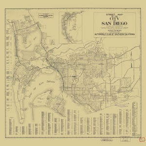 San Diego Bay City Map 1929 - Nautical Chart Print