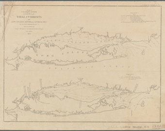 Mapa das Correntes de Maré do Estreito de Long Island - Impressão de Carta Náutica