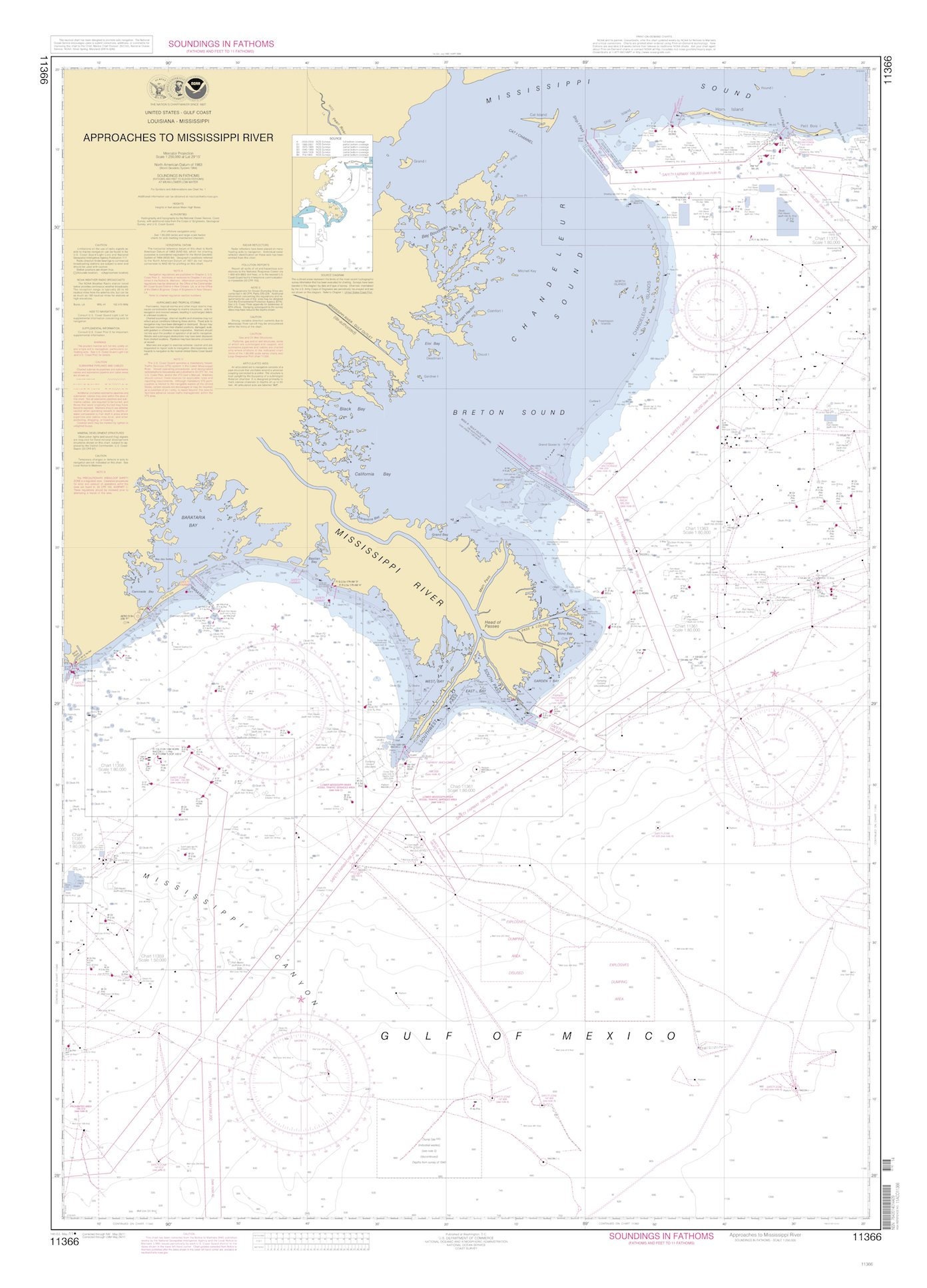 Mississippi River Approaches Map 2011 - Nautical Chart Print