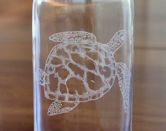 Sea Turtle Laser Engraved Glass Carafe - Coastal Gift