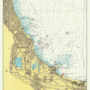 Lake Michigan Karte - Chicago nach Gary 1947 - Seekarte Druck
